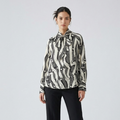 Monochrome Muse – Abstract Tie-Neck Blouse