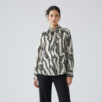 Monochrome Muse – Abstract Tie-Neck Blouse