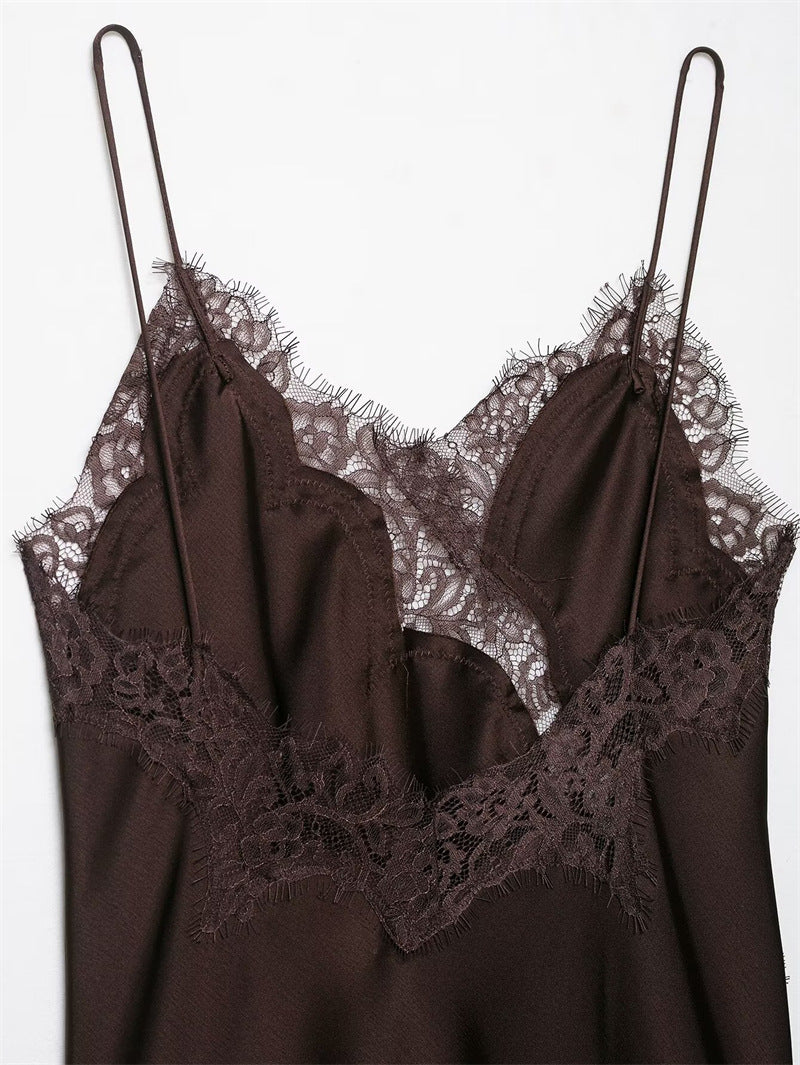 Aura – Asymmetric Lace Satin Midi Dress