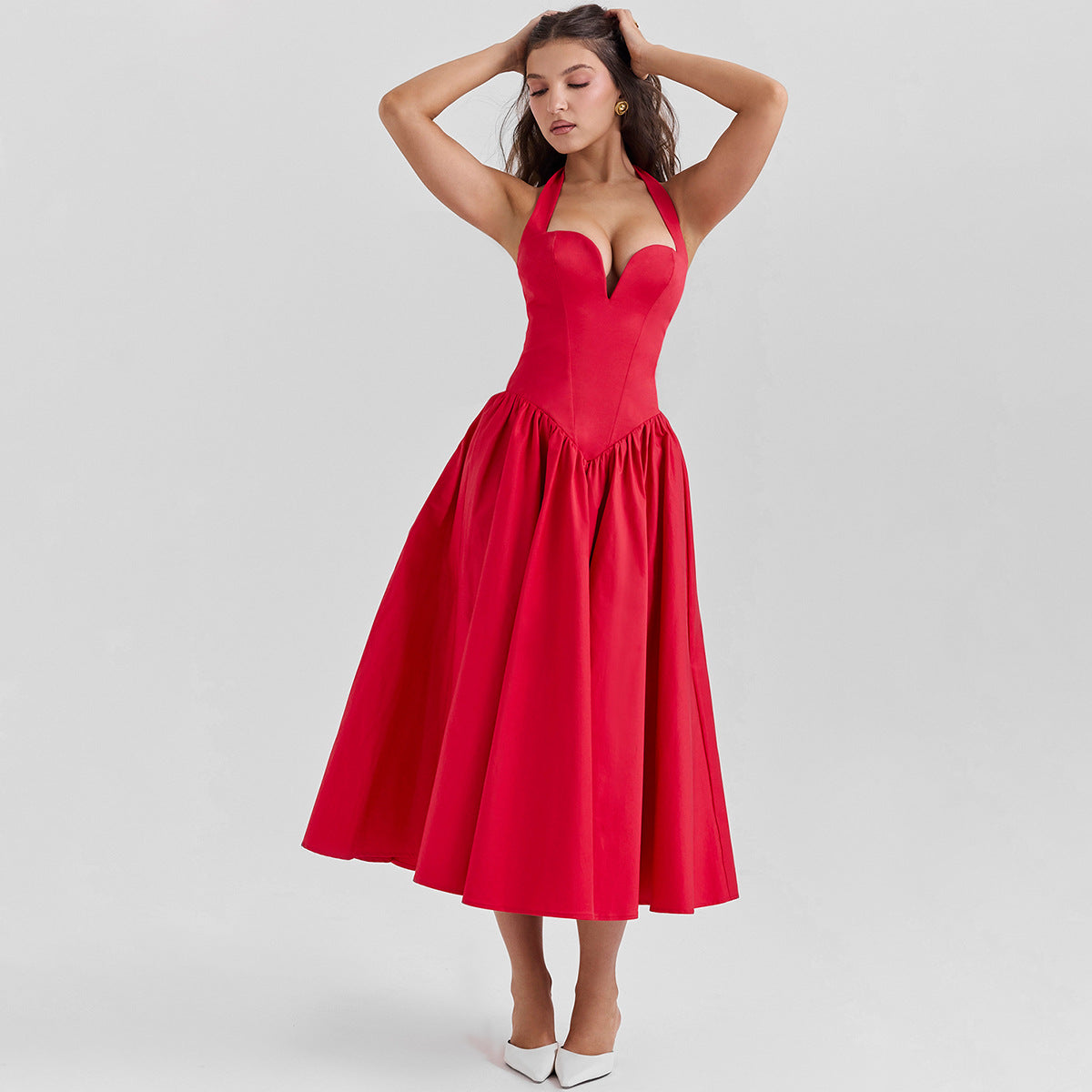 Scarlet Coquette – Halter Corset Midi Dress