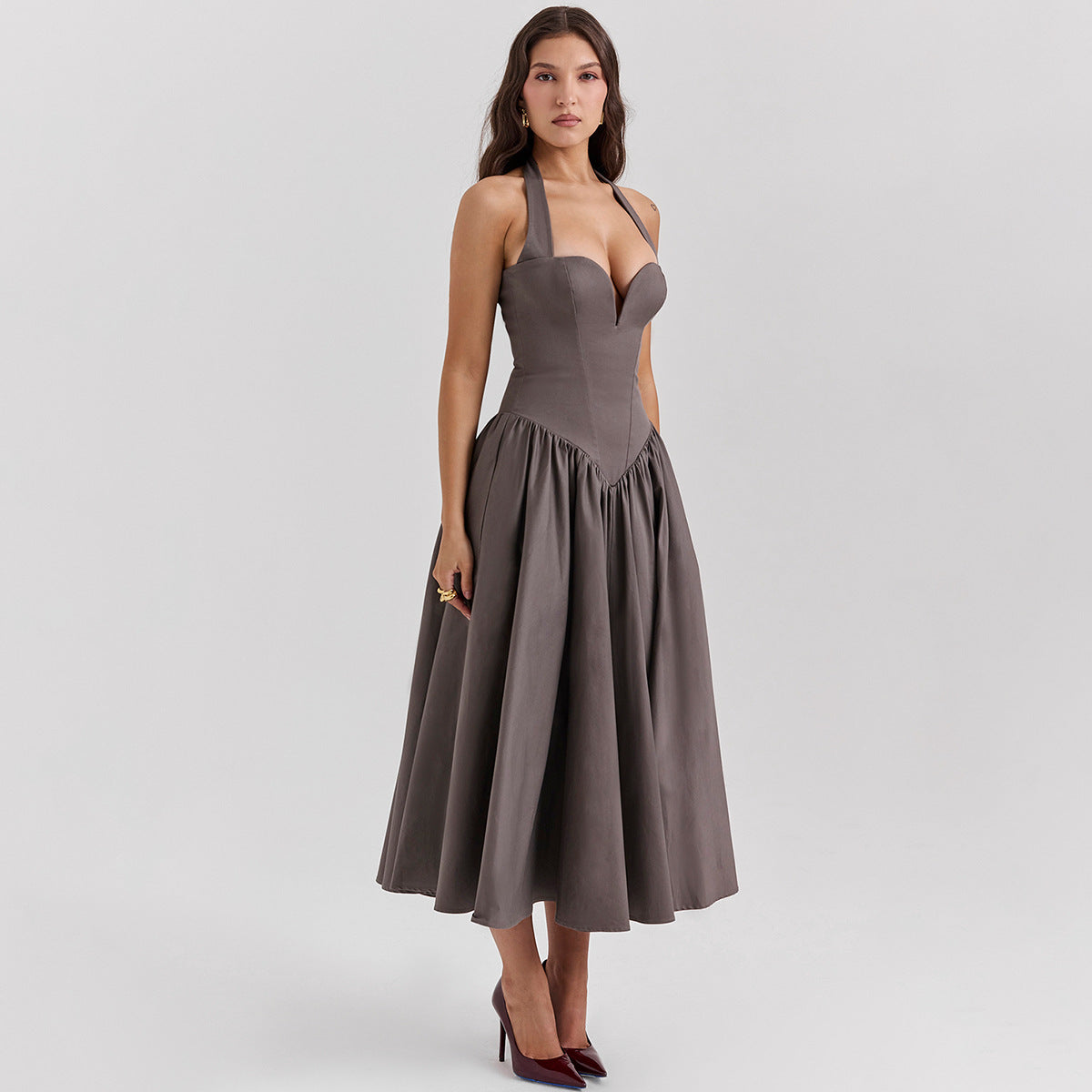 Scarlet Coquette – Halter Corset Midi Dress