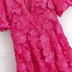 Fuchsia Bloom – 3D Floral Midi Dress