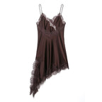 Aura – Asymmetric Lace Satin Midi Dress