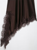Aura – Asymmetric Lace Satin Midi Dress