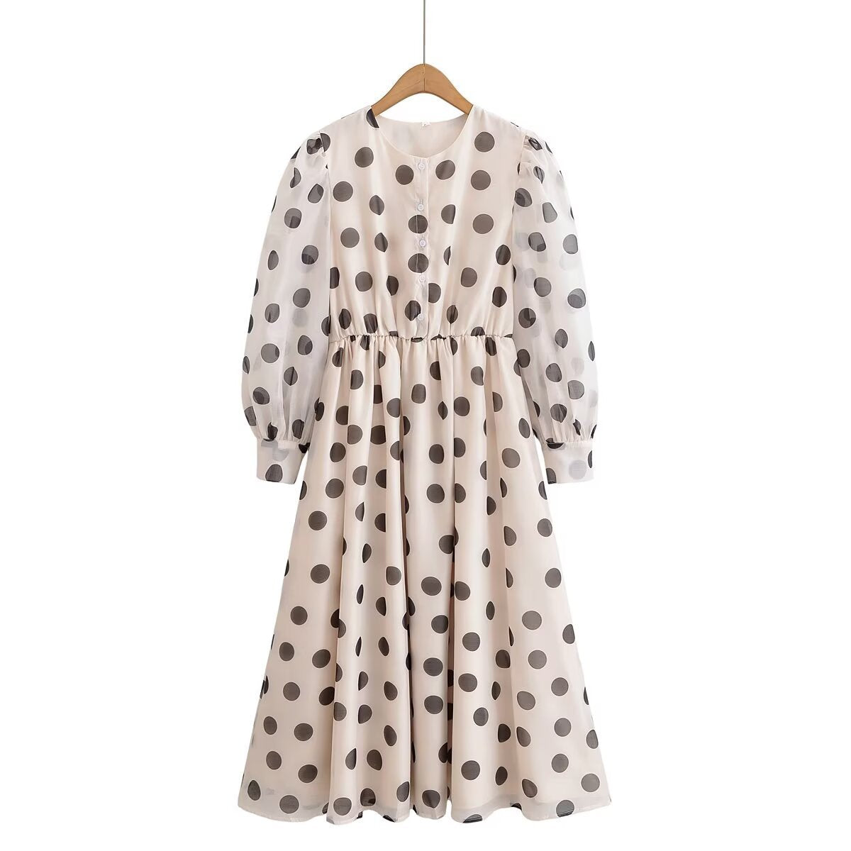 Retro Radiance – Polka Dot Organza Midi Dress