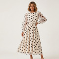 Retro Radiance – Polka Dot Organza Midi Dress