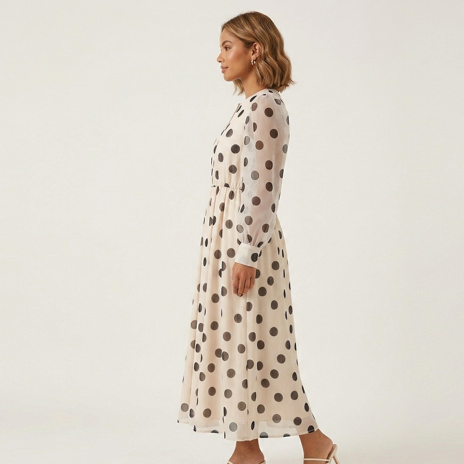 Retro Radiance – Polka Dot Organza Midi Dress