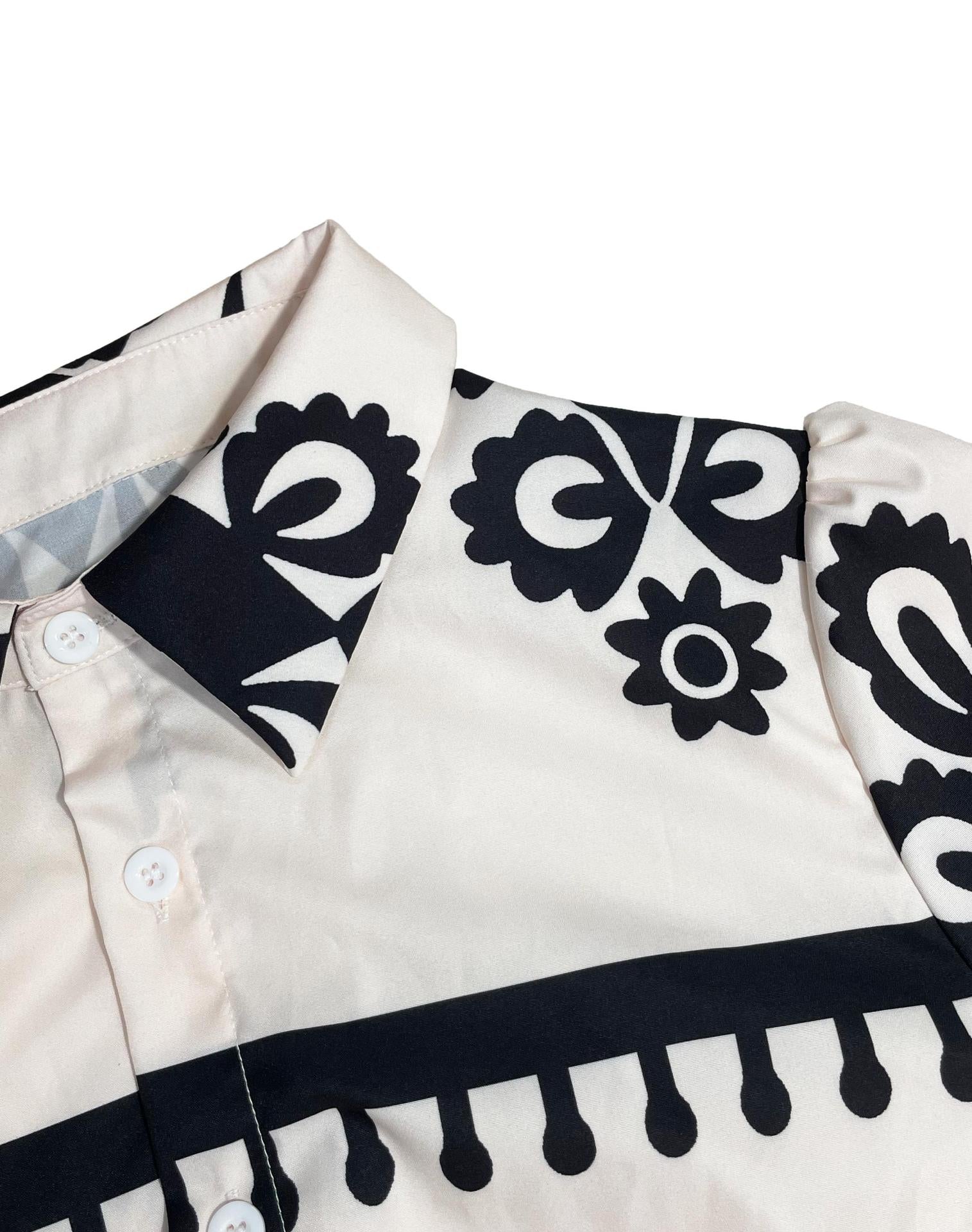 Monochrome Heritage – Belted Maxi Dress