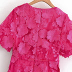 Fuchsia Bloom – 3D Floral Midi Dress