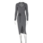 Elena – Ribbed Wrap Midi Dress
