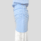 Coastal Muse – Striped Ruffle Blouse & Lace Trousers Set