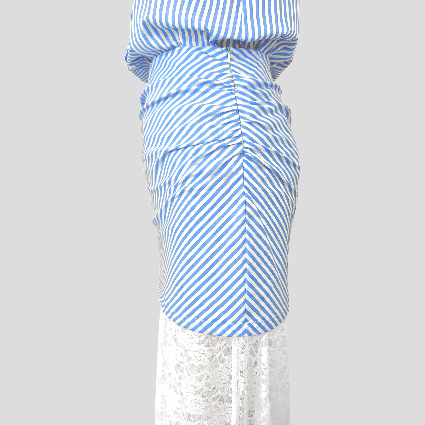 Coastal Muse – Striped Ruffle Blouse & Lace Trousers Set