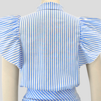 Coastal Muse – Striped Ruffle Blouse & Lace Trousers Set