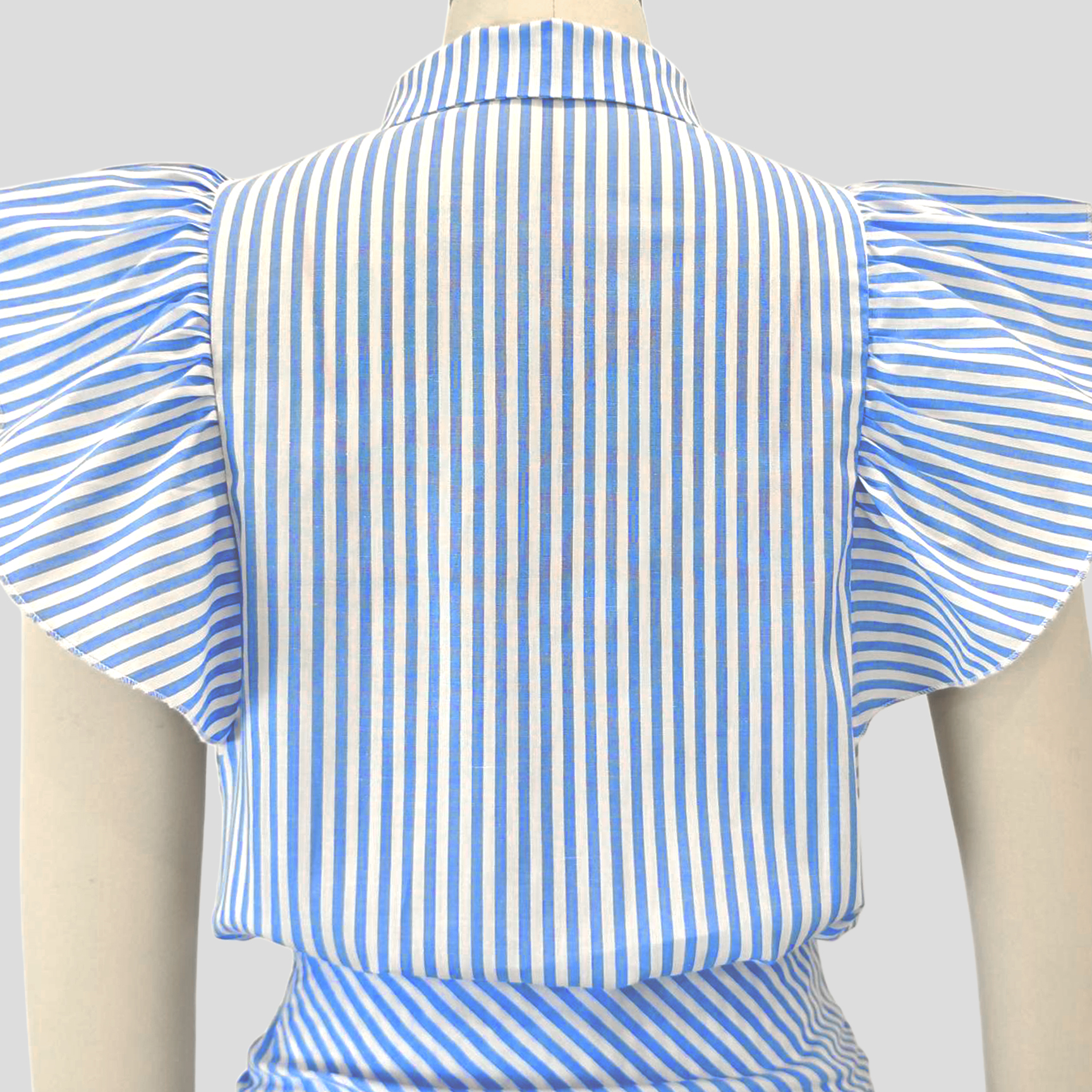 Coastal Muse – Striped Ruffle Blouse & Lace Trousers Set