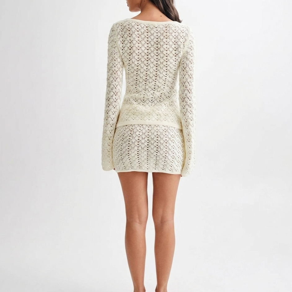 Seaside Elegance – Crochet Cardigan & Mini Skirt Set