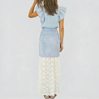 Coastal Muse – Striped Ruffle Blouse & Lace Trousers Set