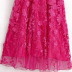 Fuchsia Bloom – 3D Floral Midi Dress