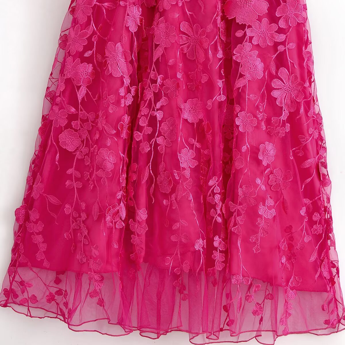 Fuchsia Bloom – 3D Floral Midi Dress