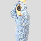 Coastal Muse – Striped Ruffle Blouse & Lace Trousers Set